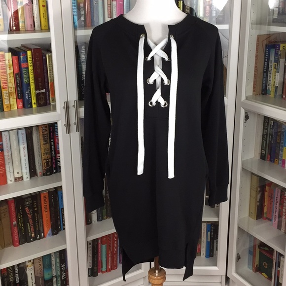 Active USA Dresses & Skirts - Black Lace-Up Sweater Dress